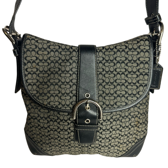 Coach Vintage Soho Signature Jacquard Kissing C’s & Leather Crossbody Conv Bag - Picture 1 of 13